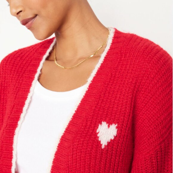 Old Navy Open-Front Cardigan Sweater Red with Heart L NWT - Picture 2 of 3